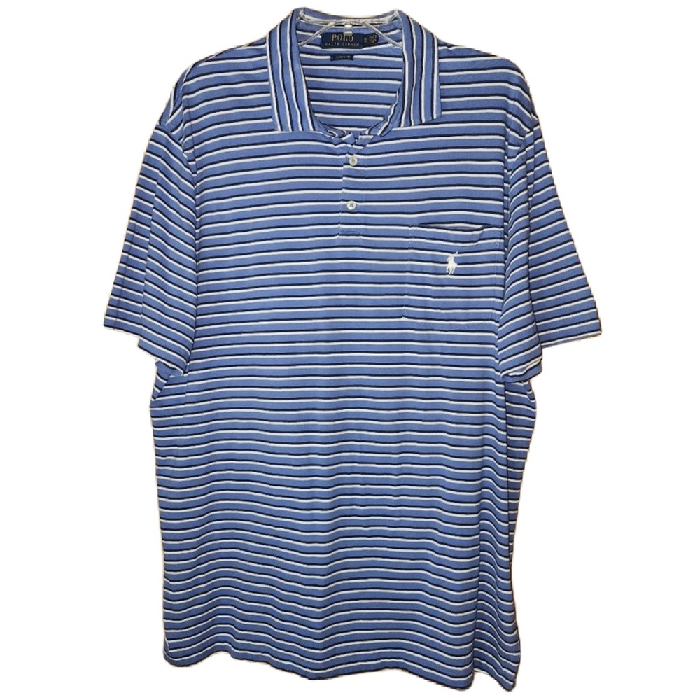 Polo Ralph Lauren Blue and White Striped Short Sleeve Polo Shirt Size XL